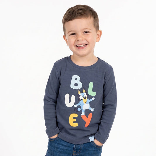 Polera Manga Larga Niño Letras Azul Marino Bluey - Poleras Chile | The Brands Club cl