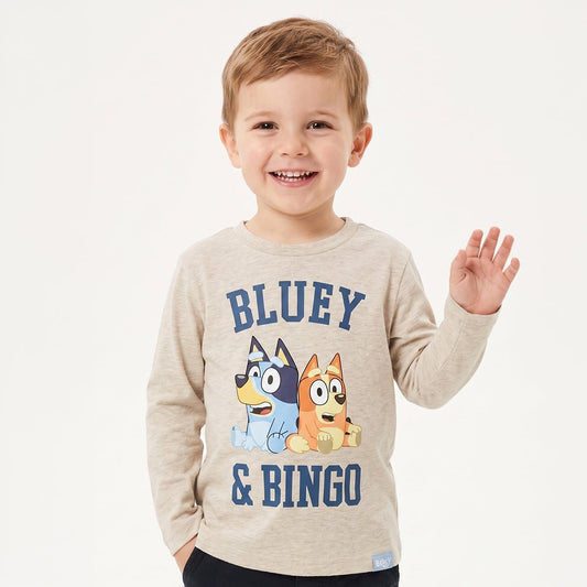 Polera Manga Larga Niño College Bluey & Bingo Beige Bluey - Poleras Chile | The Brands Club cl