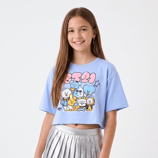 Polera Manga Corta Niña Celeste BT21 - Poleras Chile | The Brands Club cl