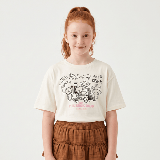 Polera Manga Corta Niña Beige Book Club BT21 - Poleras Chile | The Brands Club cl