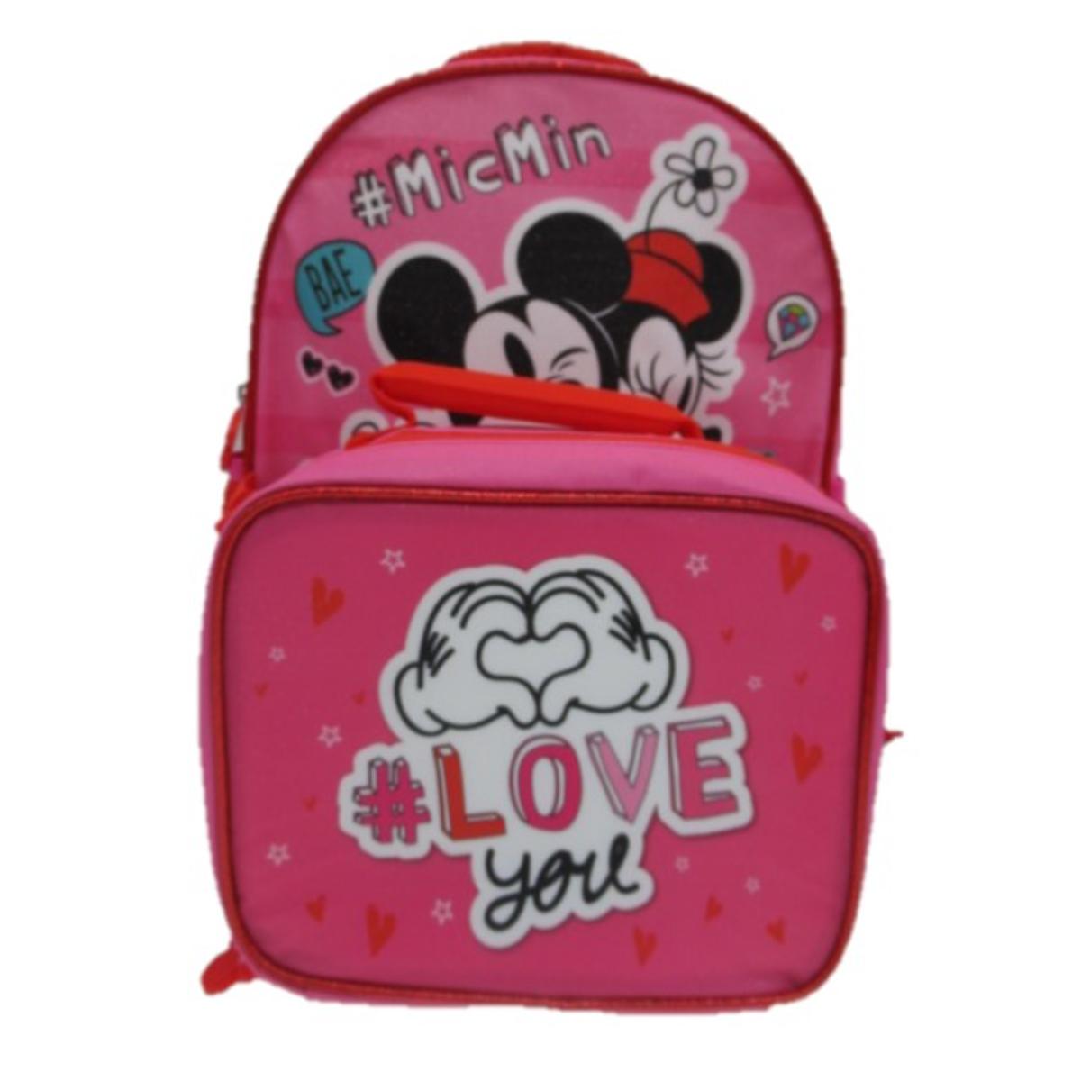 Mochila con Lonchera Escolar Niña Heart Minnie Rosado Disney