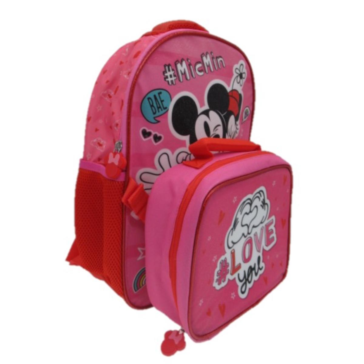 Mochila con Lonchera Escolar Niña Heart Minnie Rosado Disney