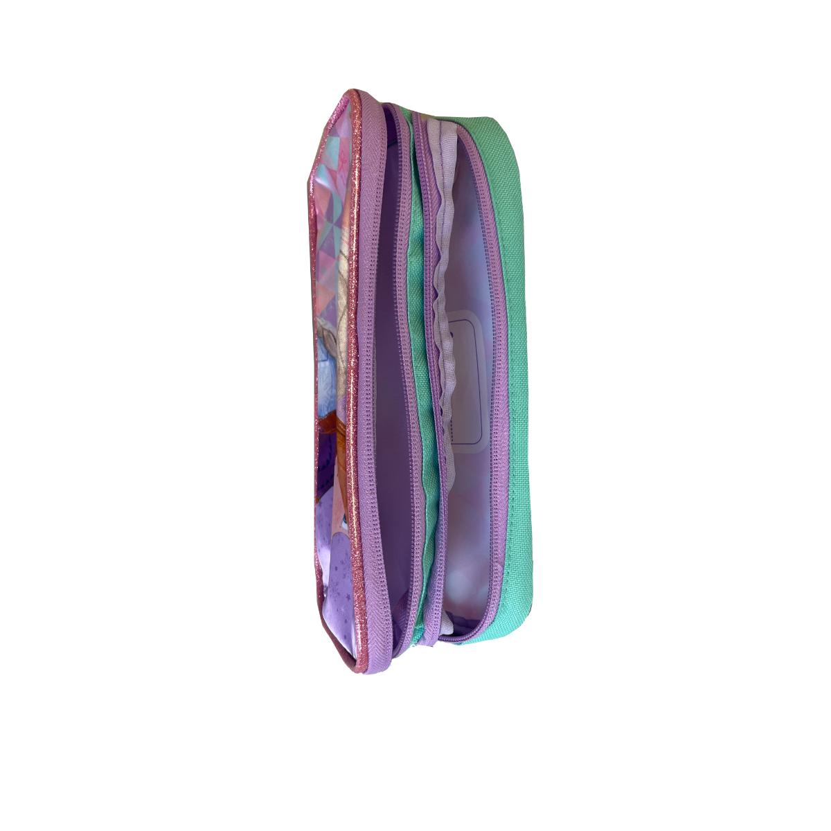 Estuche Escolar Niña Doble Cierre Lila Frozen Disney