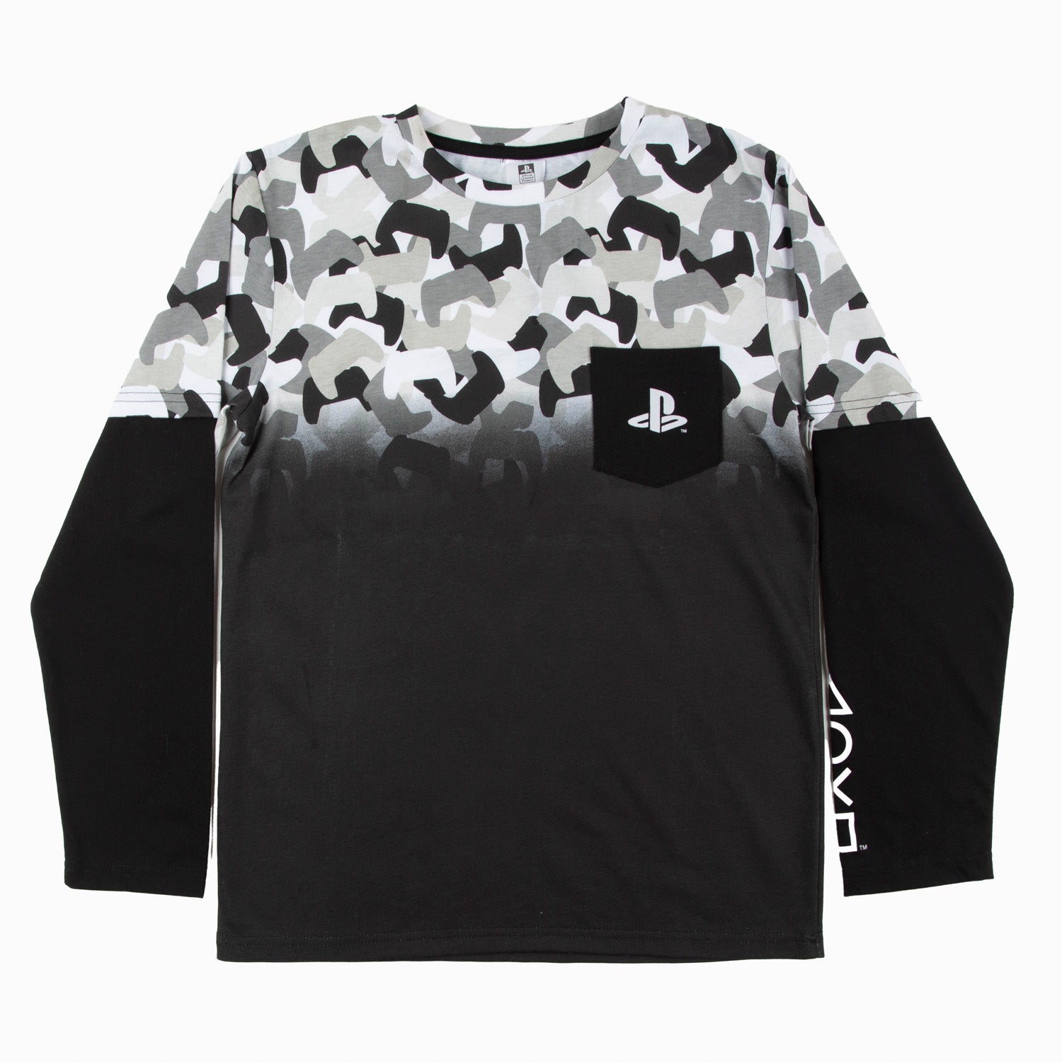Polera Manga Larga Niño Control Camo Negro Playstation
