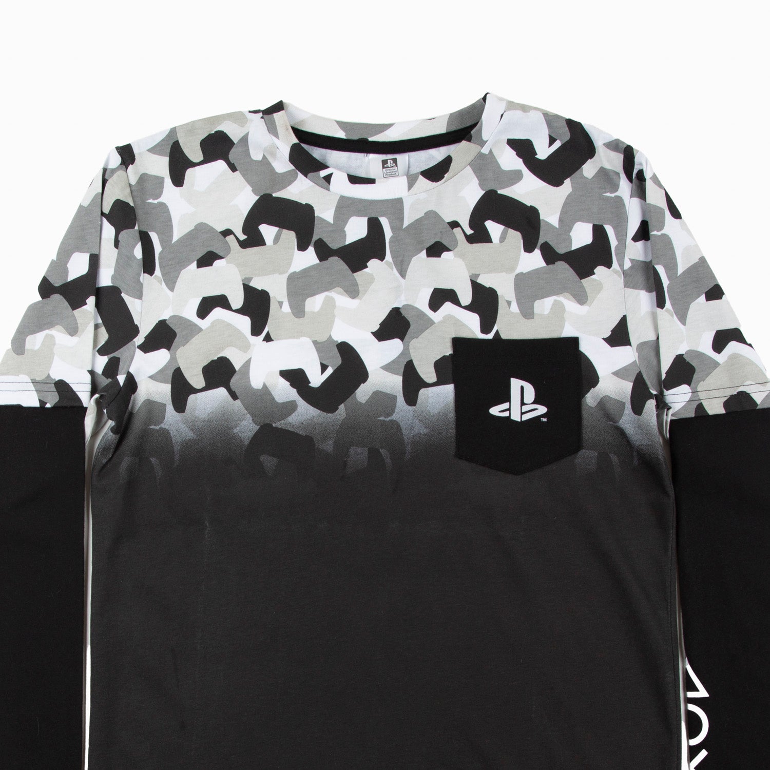 Polera Manga Larga Niño Control Camo Negro Playstation
