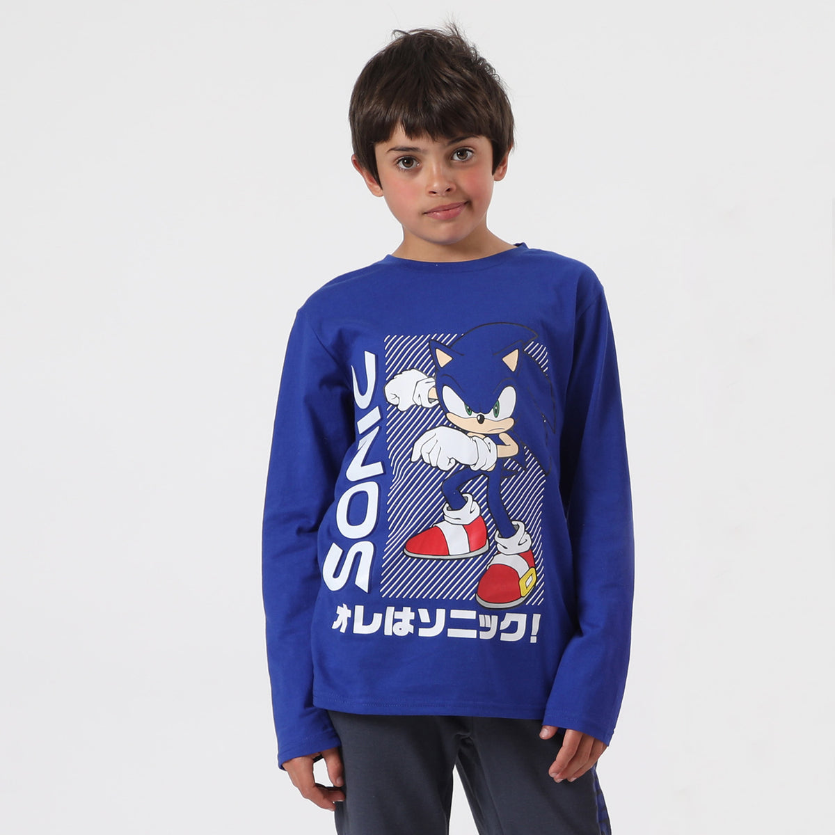 Polera Manga Larga Niño Azul Sonic