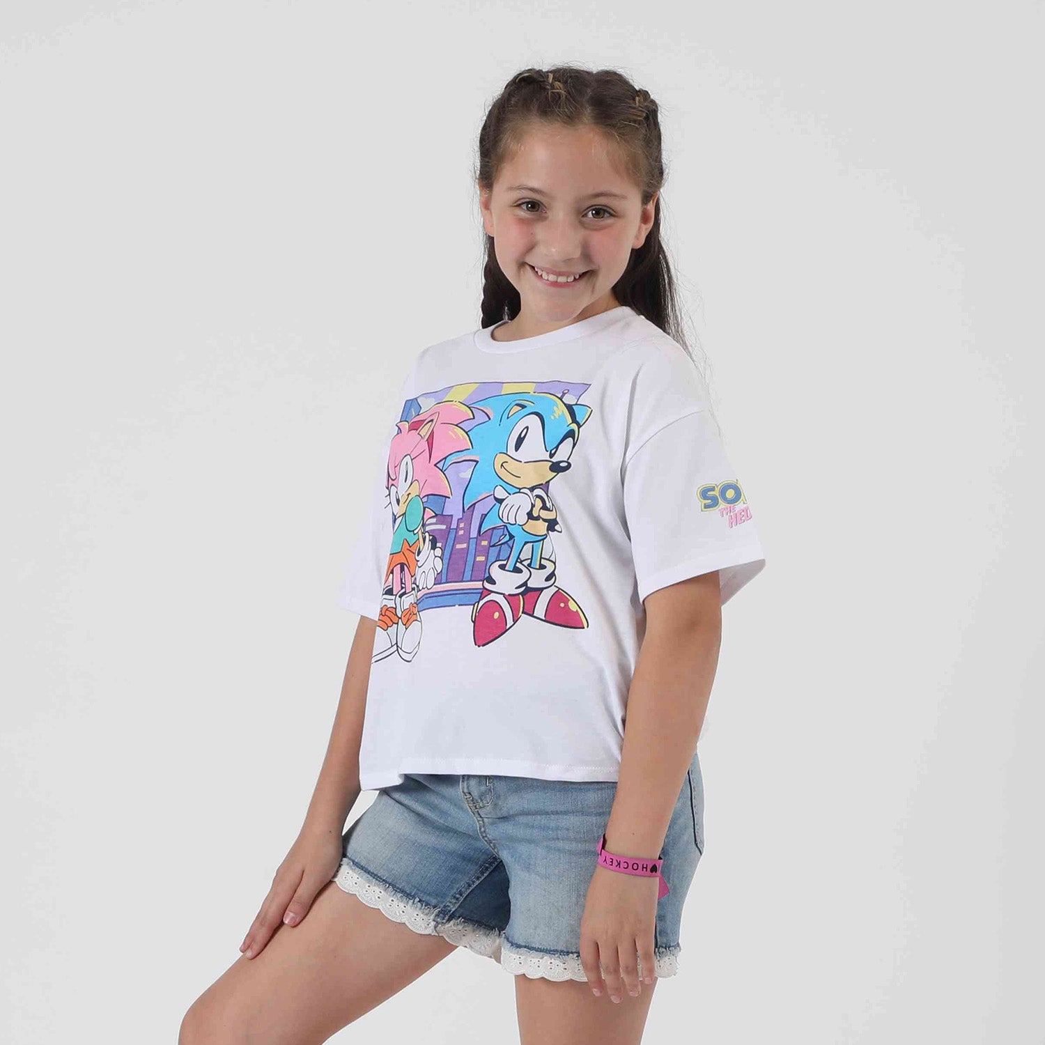 Polera Manga Corta Niña Amy y Sonic Blanco Sonic
