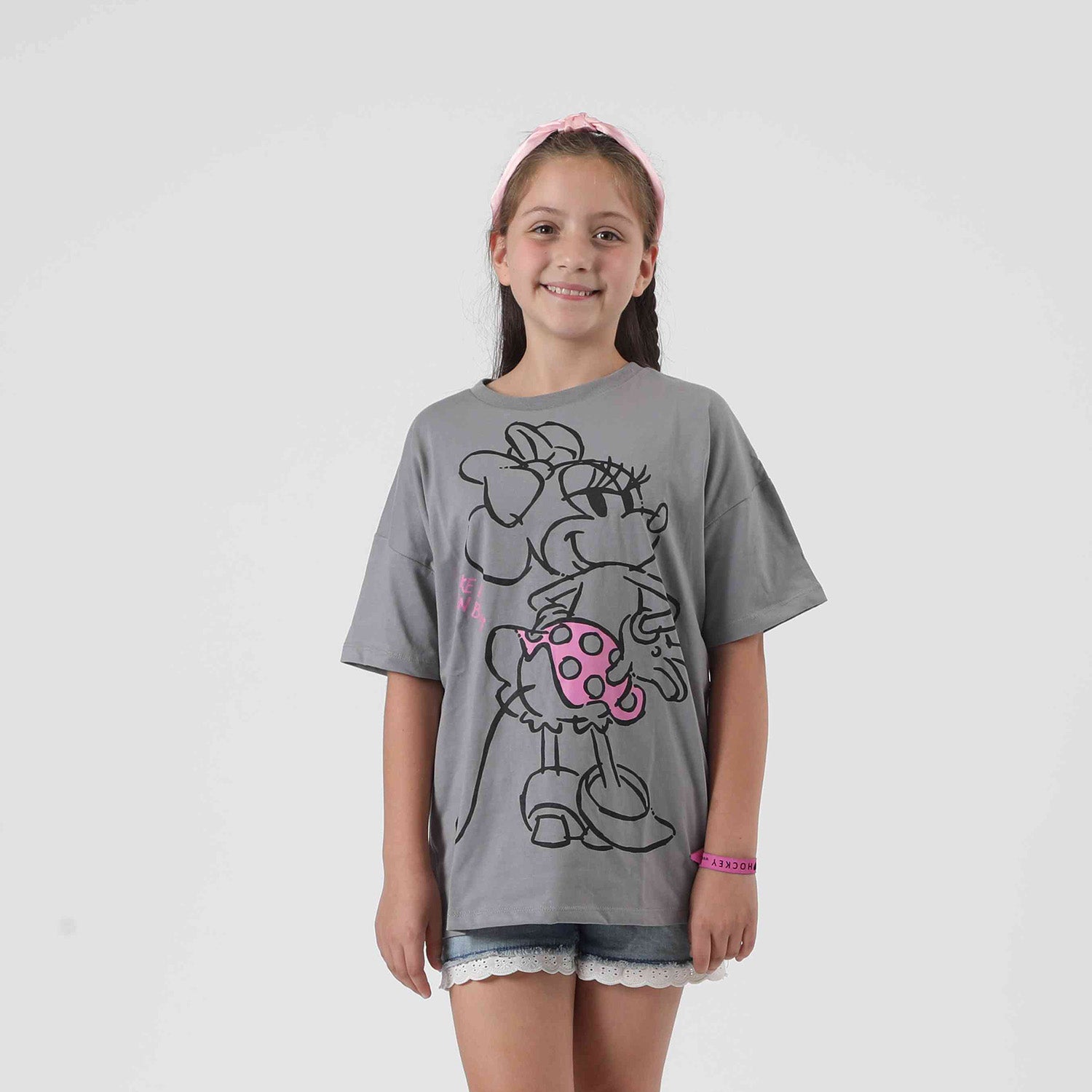 Polera Manga Corta Niña Lineal Minnie Blanco Disney