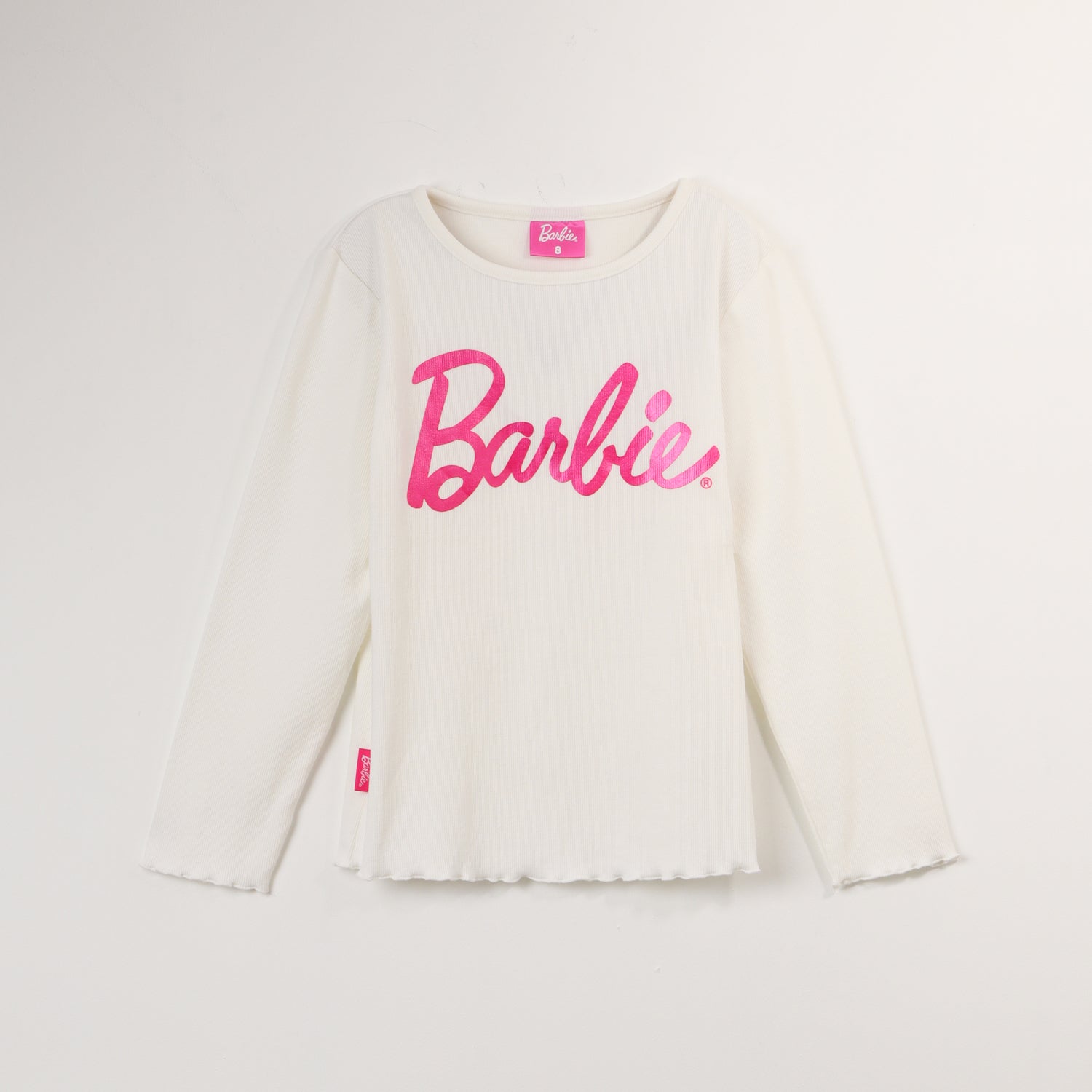 Polera Manga Larga Niña Pink Logo Blanco Barbie