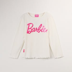 Polera Manga Larga Niña Pink Logo Blanco Barbie