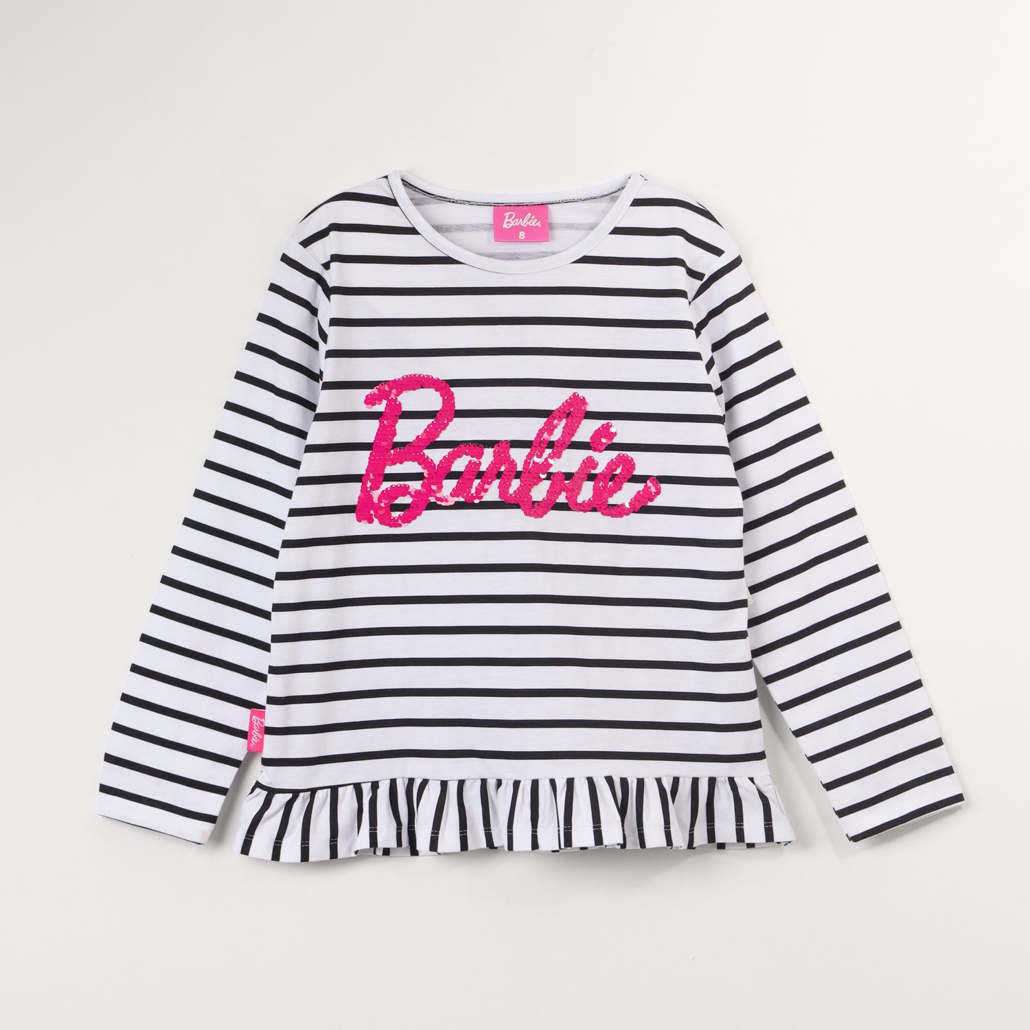 Polera Manga Larga Niña Rayas Blanco Barbie