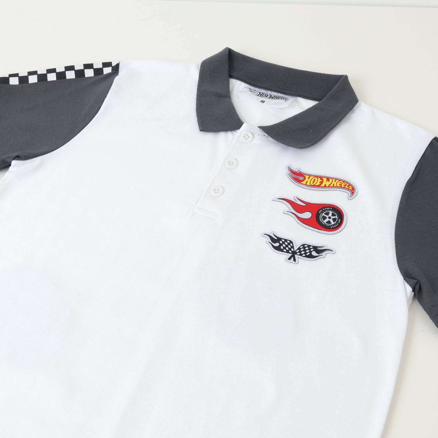 Polera Manga Corta Niño Polo Blanco Hot Wheels