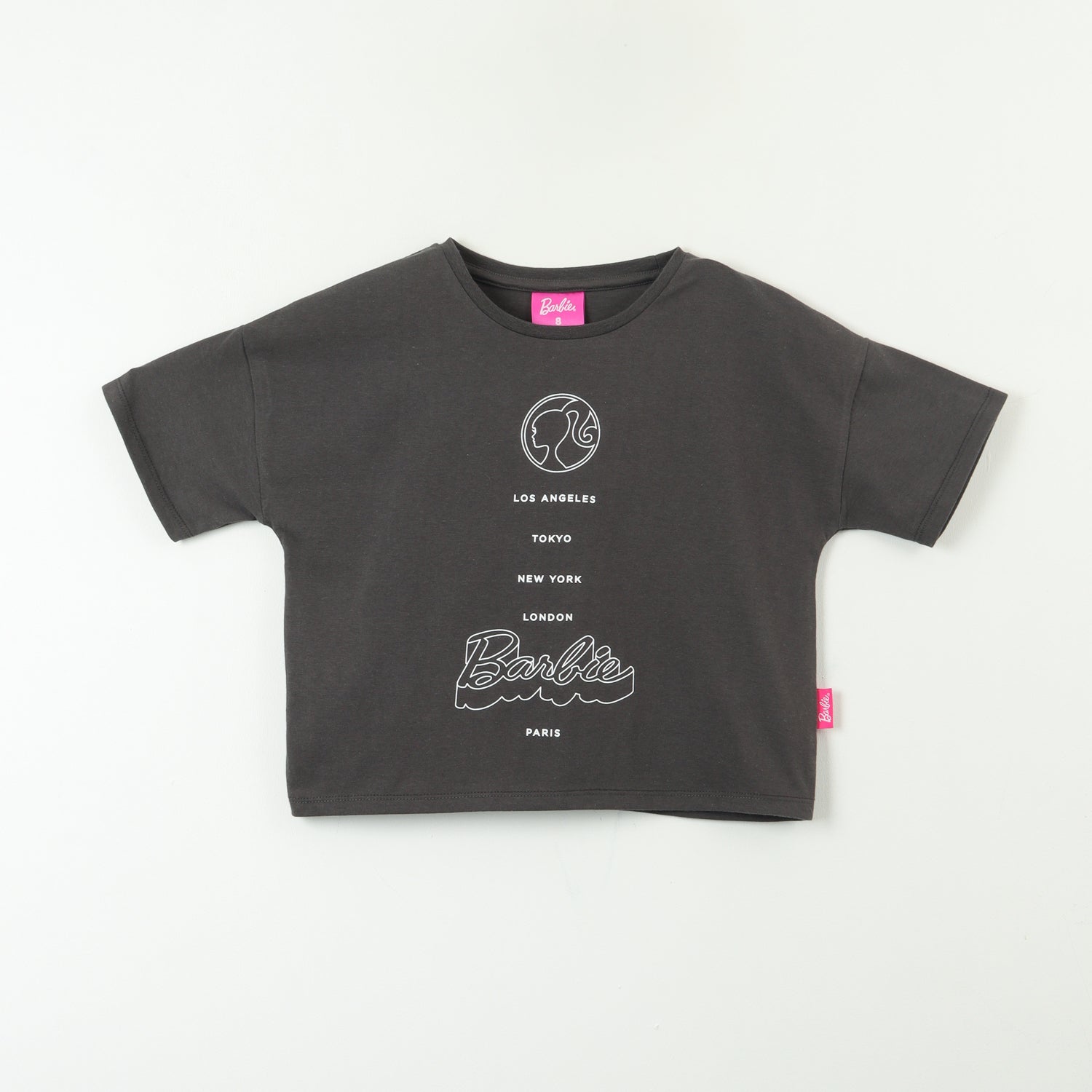 Polera Manga Corta Niña Texto Gris Barbie