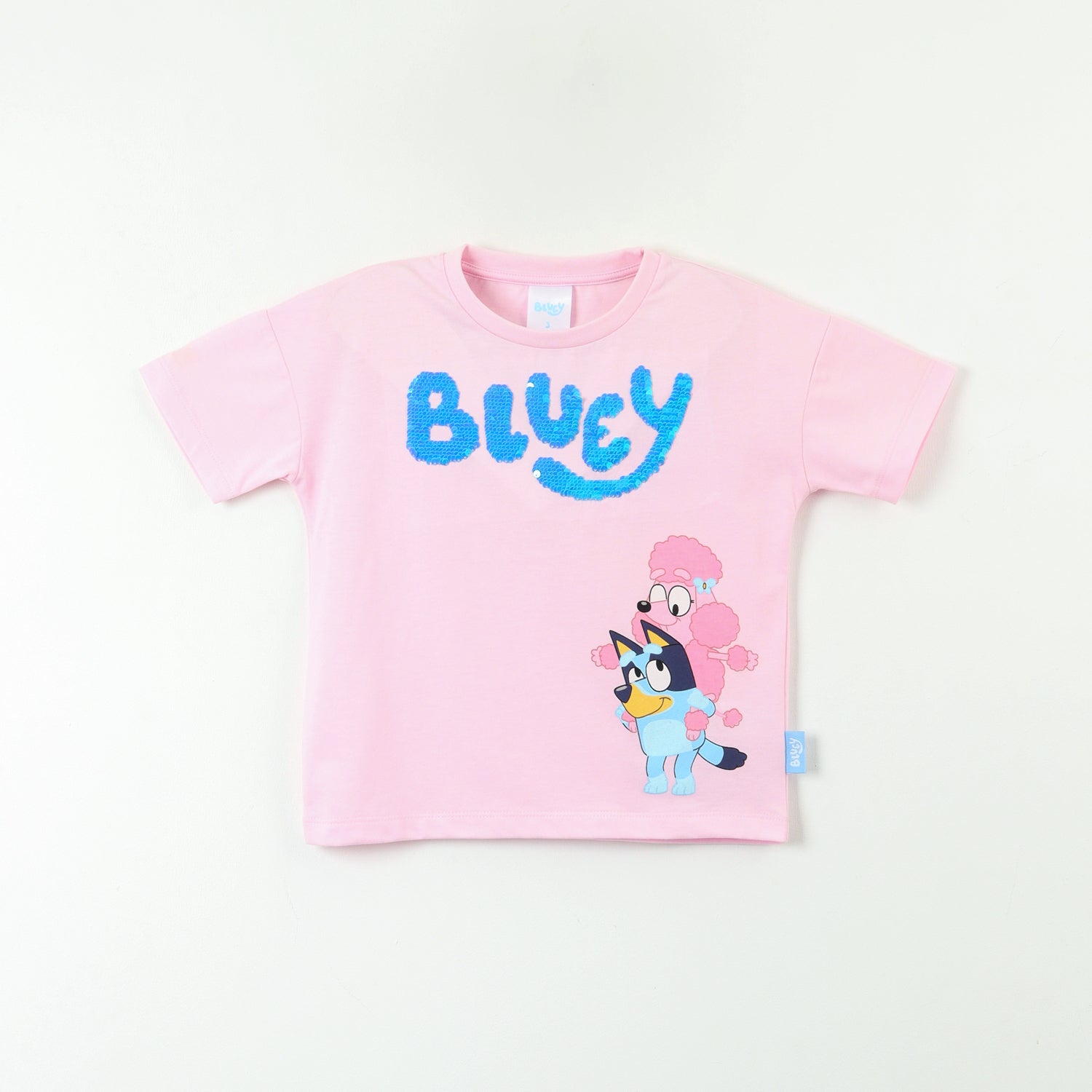 Polera Manga Corta Niña Lentejuelas Reversible Rosado Bluey