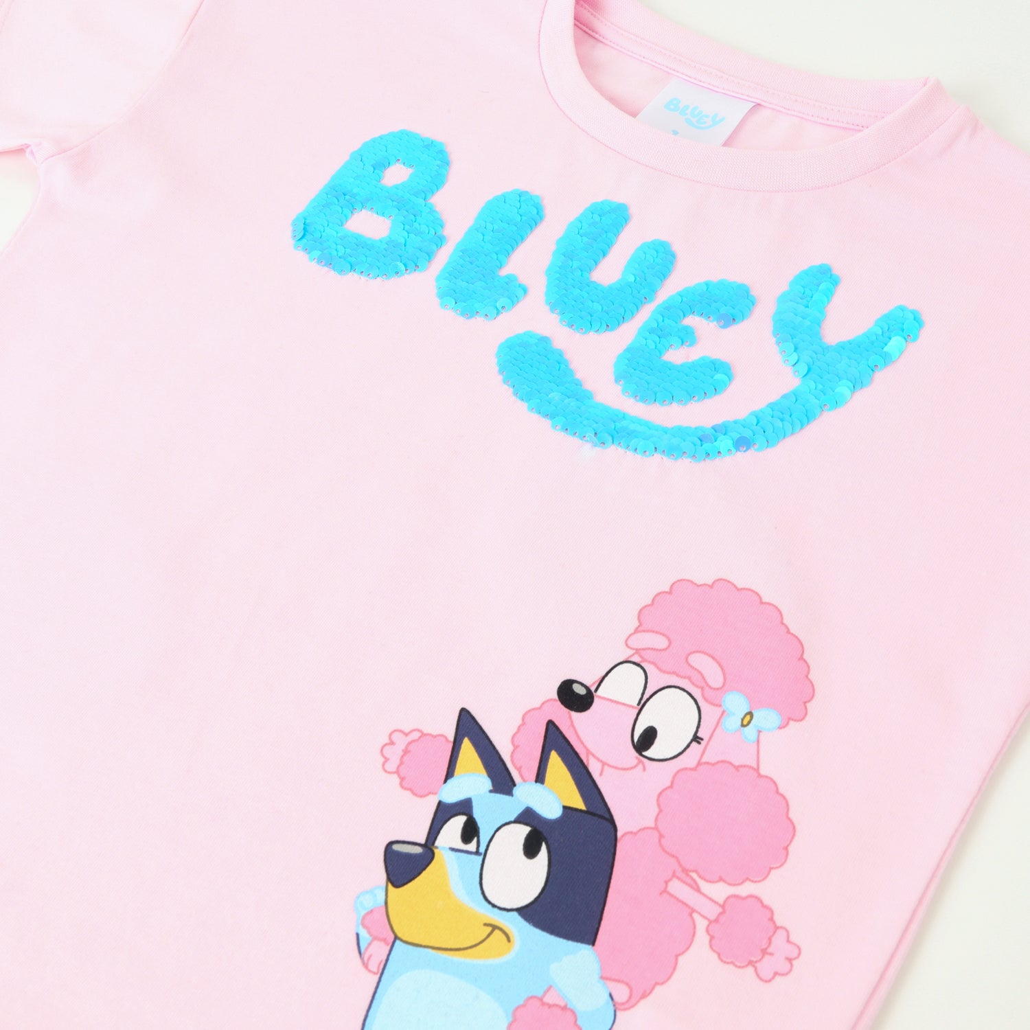 Polera Manga Corta Niña Lentejuelas Reversible Rosado Bluey