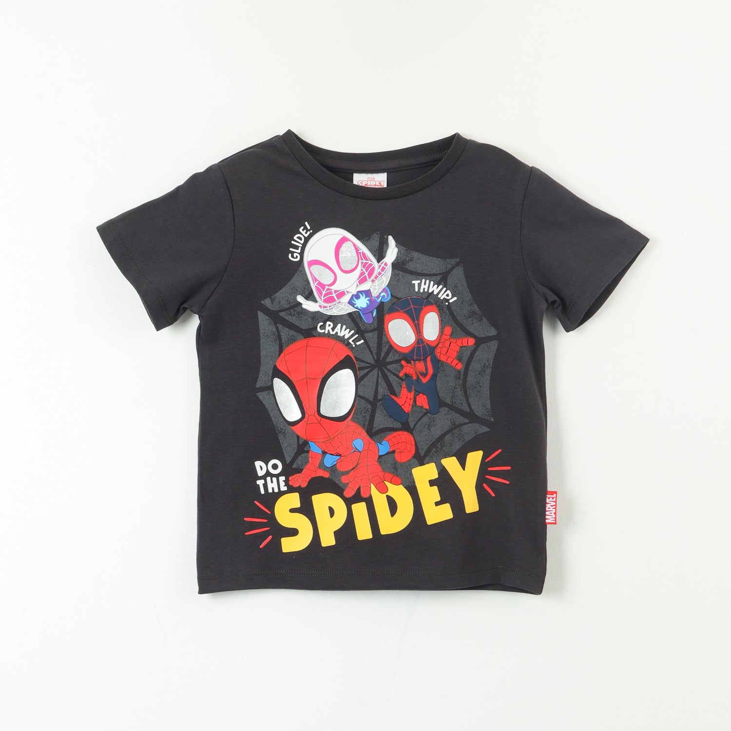 Polera Manga Corta Niño Spidey Tres Arañas Negro Marvel