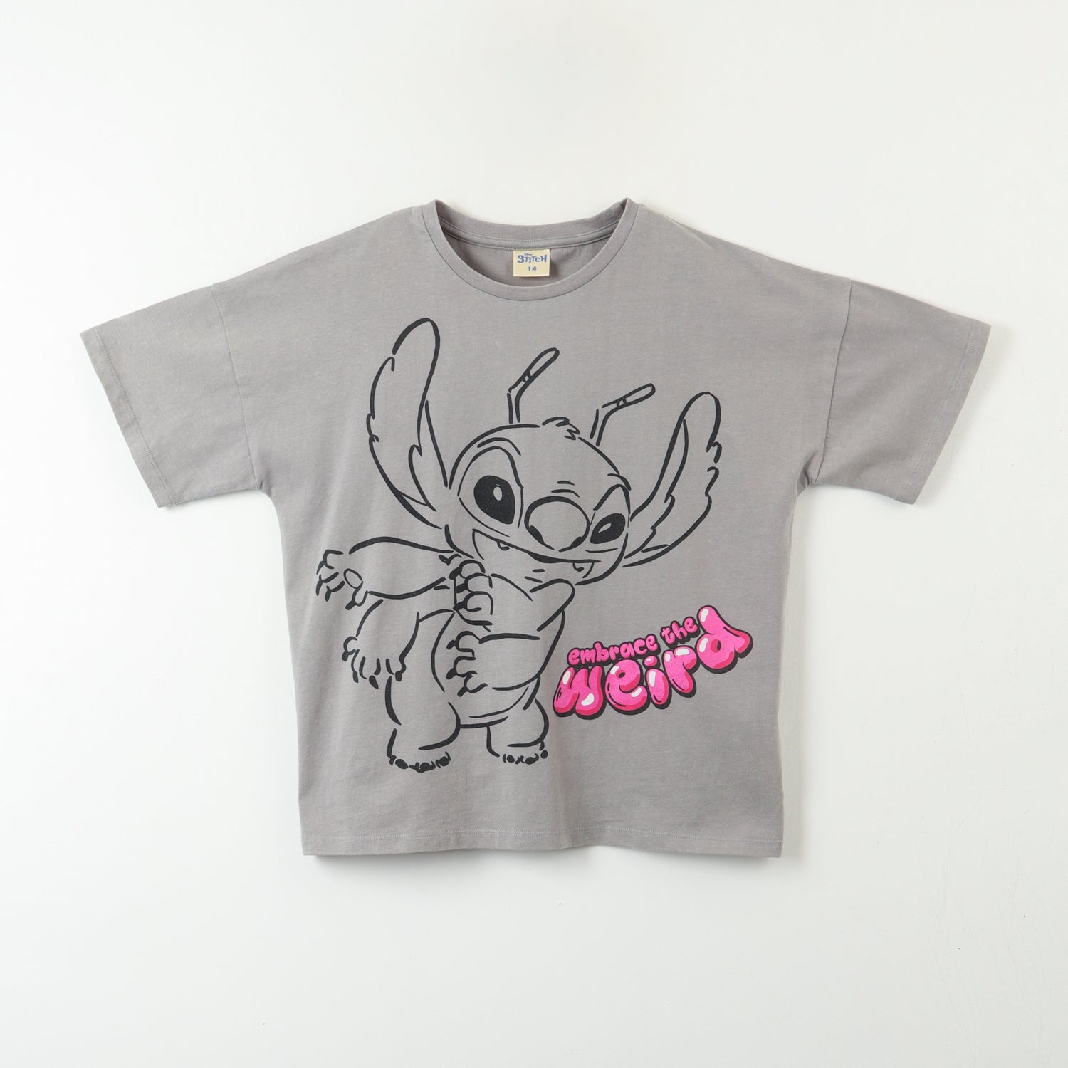 Polera Manga Corta Niña Lilo & Stitch Acid Wash Gris Disney - Poleras Chile | The Brands Club cl