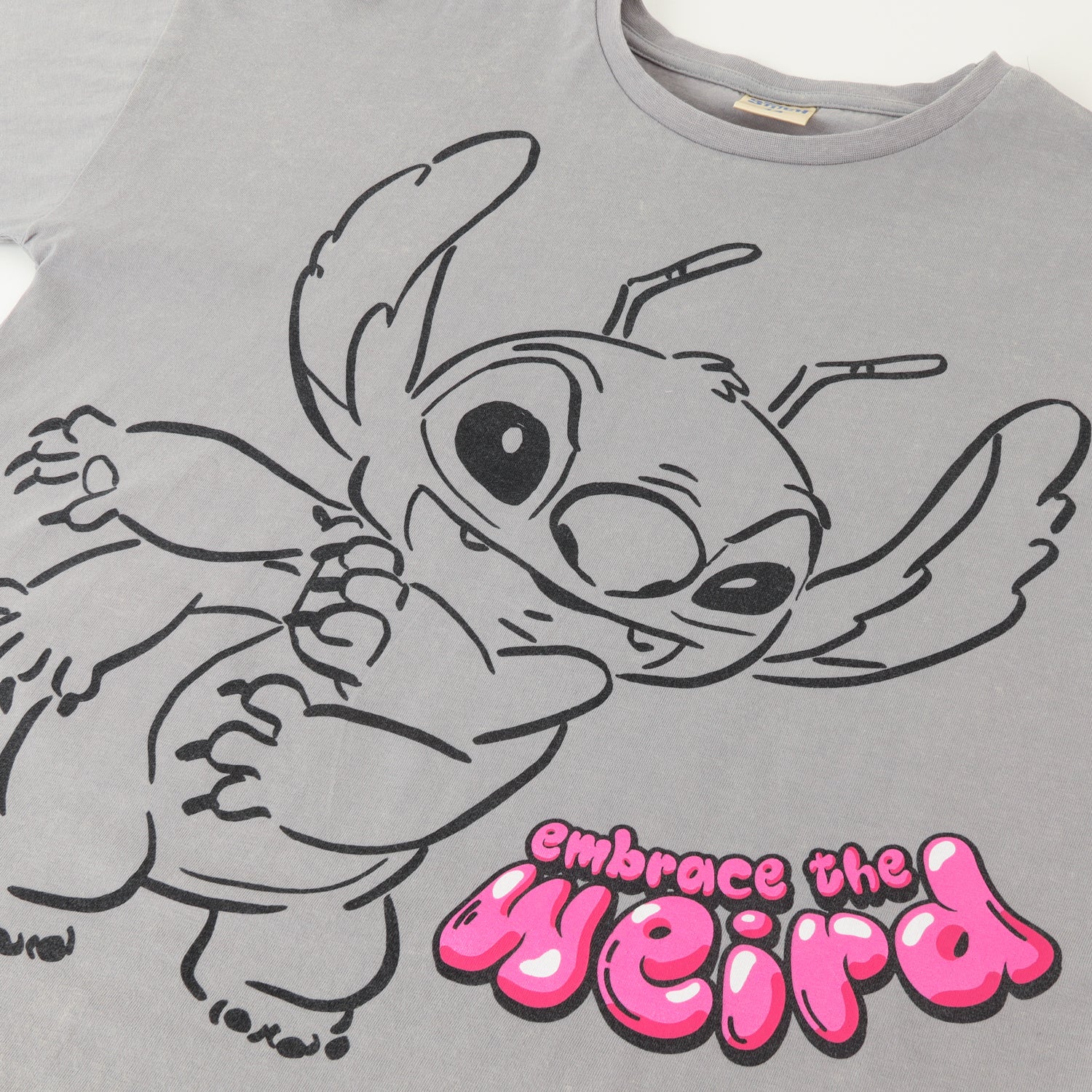 Polera Manga Corta Niña Lilo & Stitch Acid Wash Gris Disney - Poleras Chile | The Brands Club cl