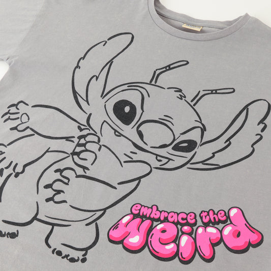 Polera Manga Corta Niña Lilo & Stitch Acid Wash Gris Disney - Poleras Chile | The Brands Club cl