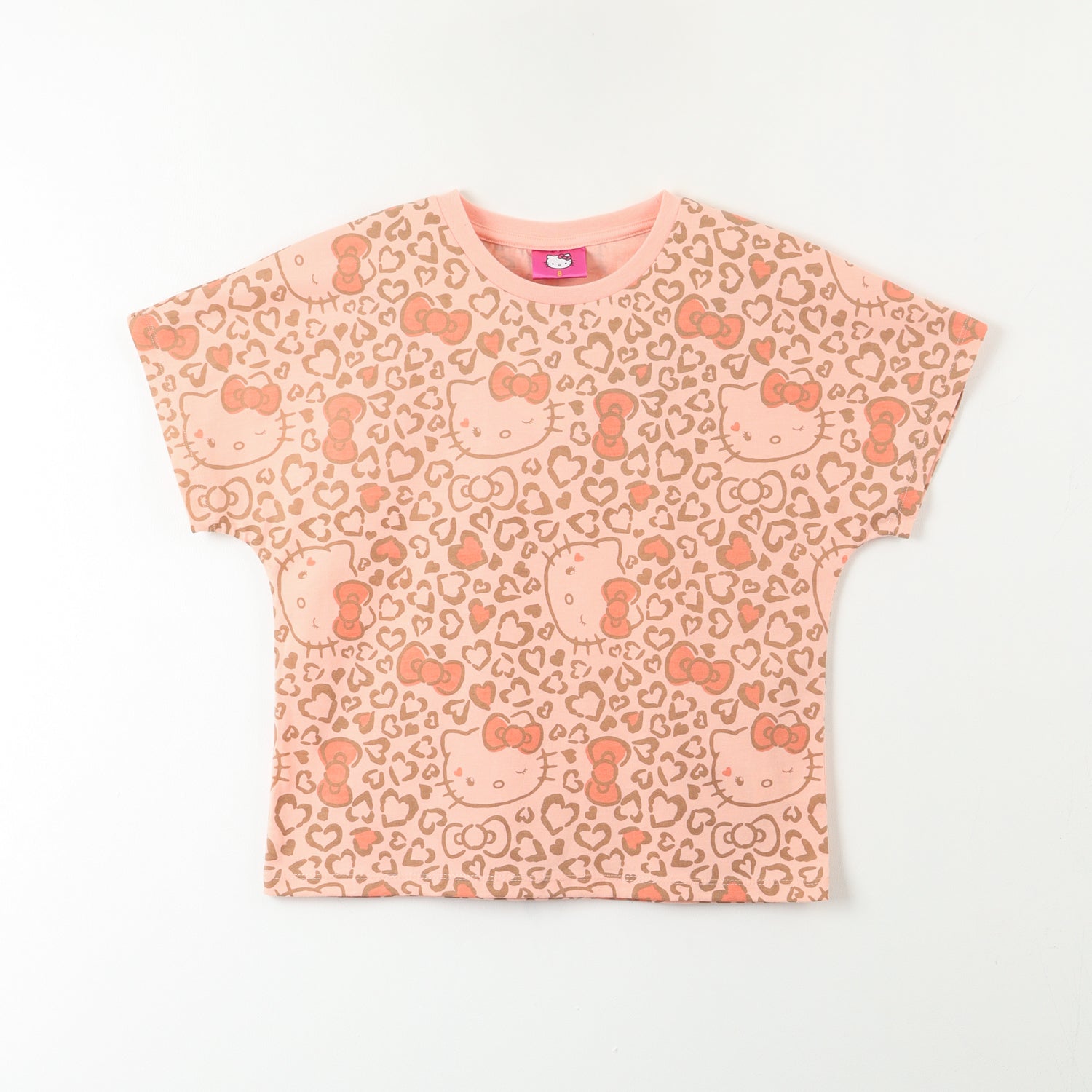 Polera Manga Corta Niña Animal Print Naranjo Hello Kitty