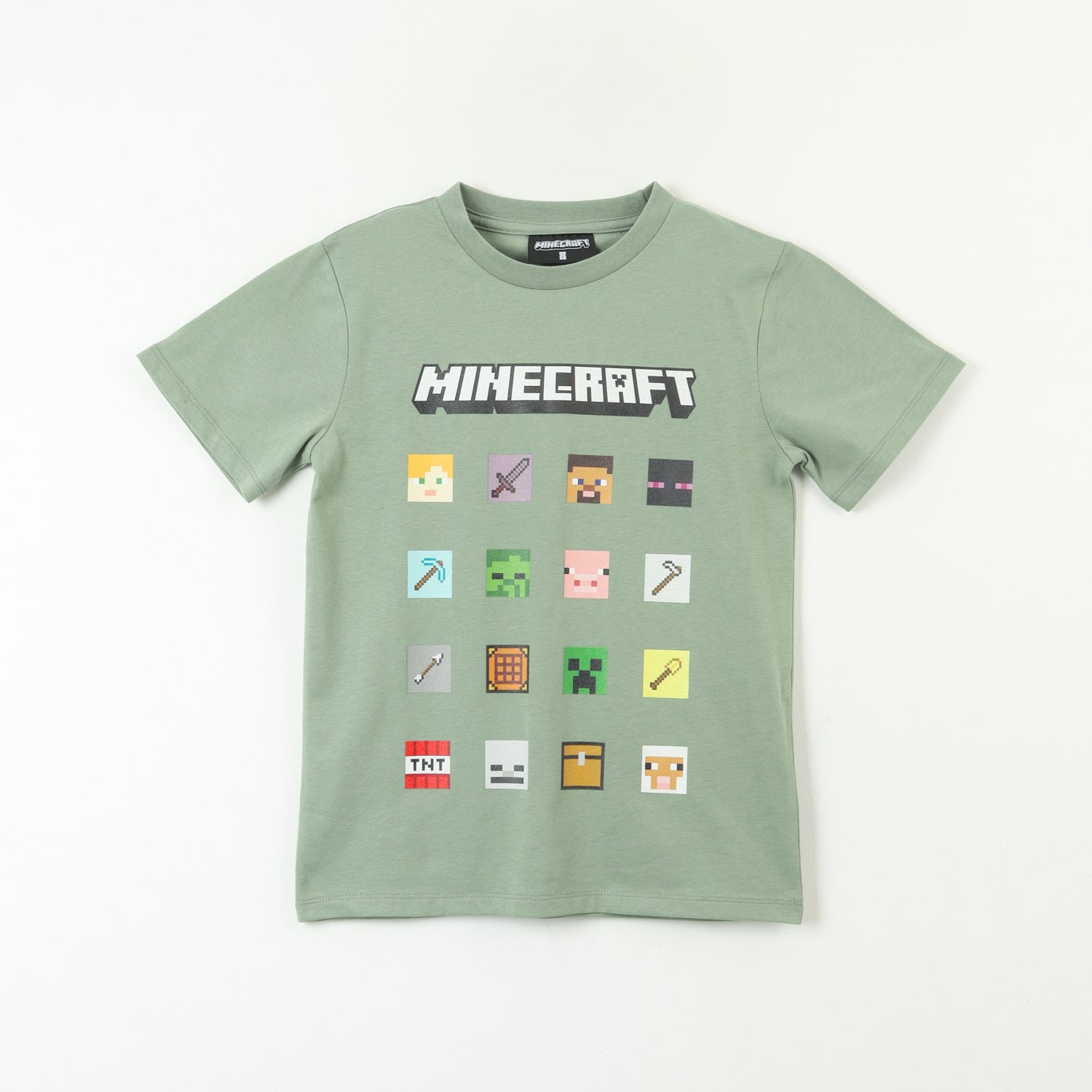 Polera Manga Corta Niño Cuadrados Verde Minecraft