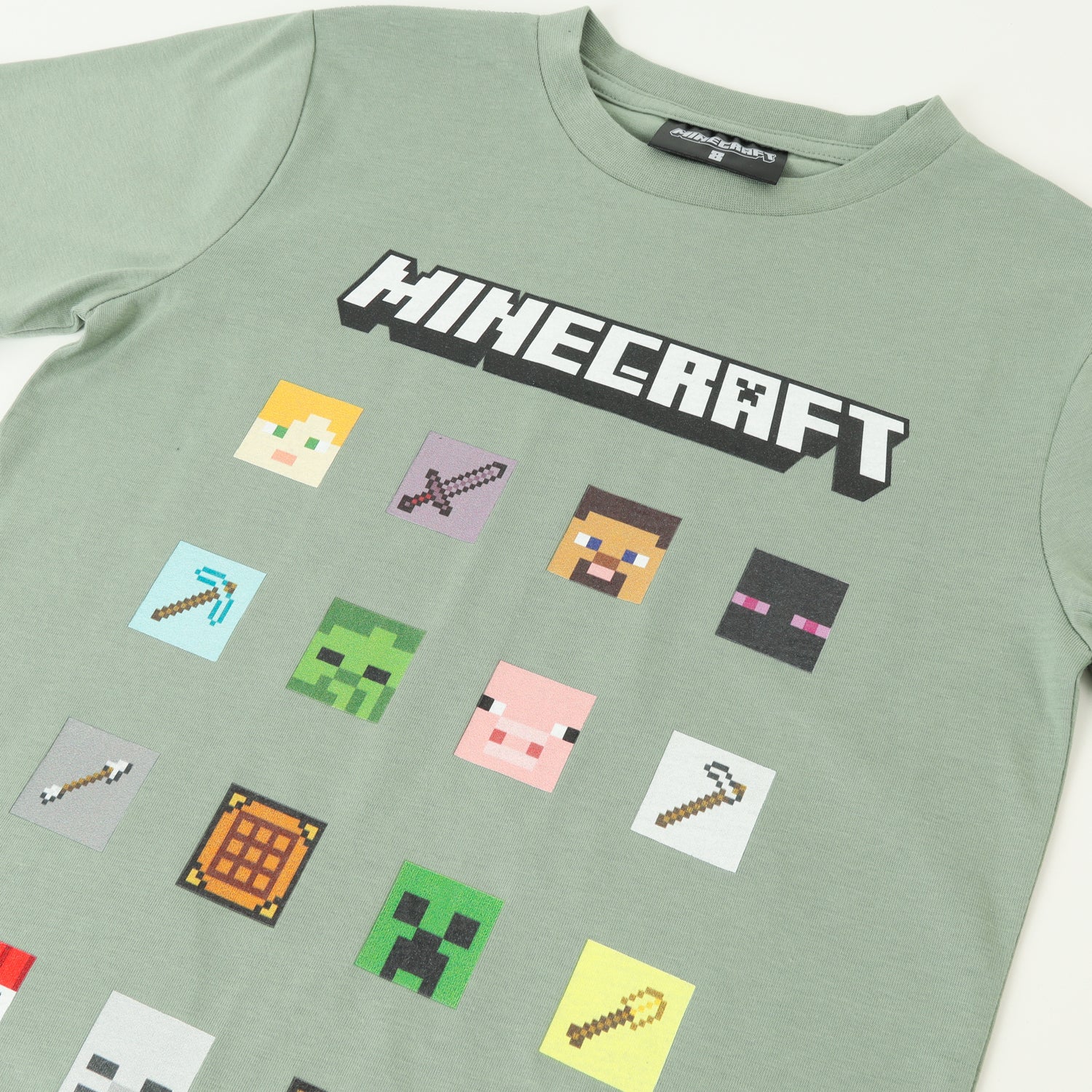 Polera Manga Corta Niño Cuadrados Verde Minecraft