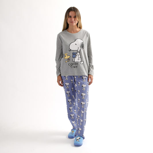Conjunto Pijama Mujer Coffee Time Azul Snoopy - Pijamas Chile | The Brands Club cl