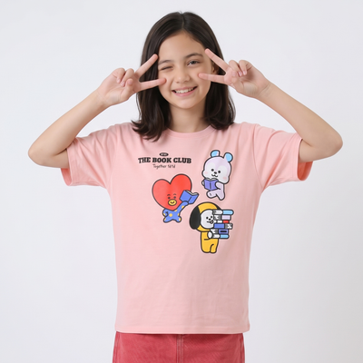 Polera Manga Corta Niña Rosado Book Club BT21