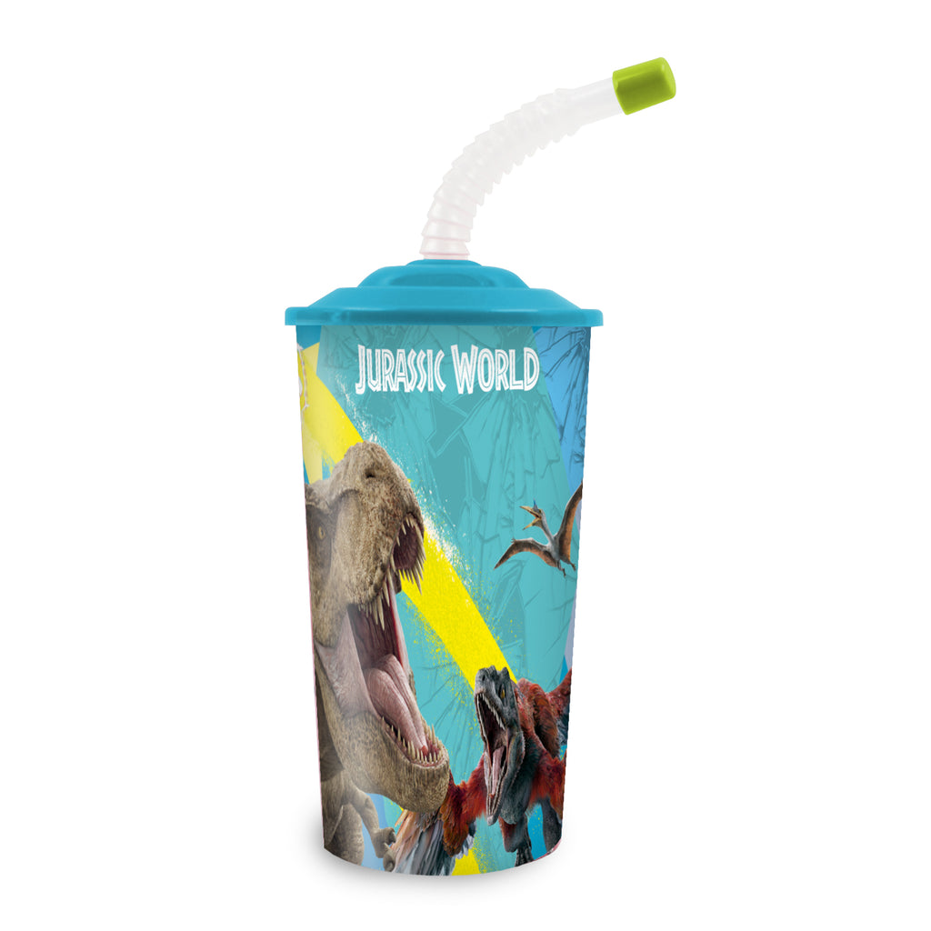 Vaso 350 ml Con Bombilla Jurassic Park Celeste