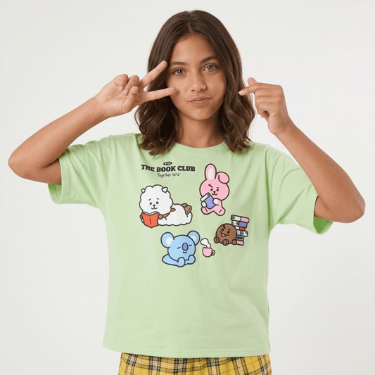 Polera Manga Corta Niña Verde Book Club BT21 - Poleras Chile | The Brands Club cl