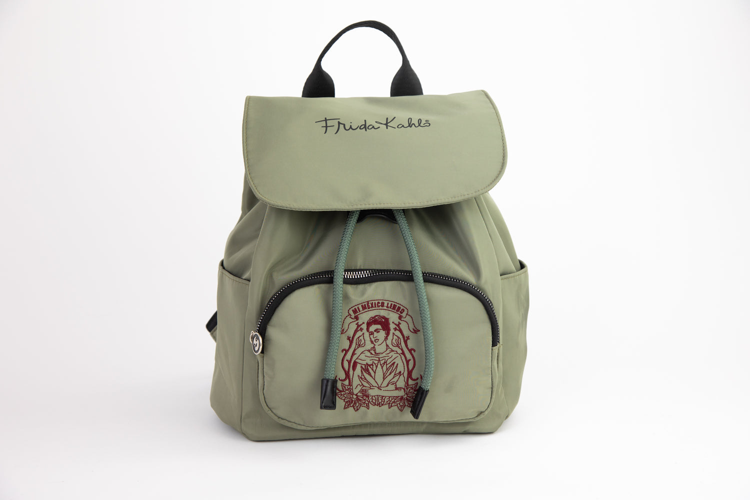 Mochila Mujer Gris Flores Frida Kahlo