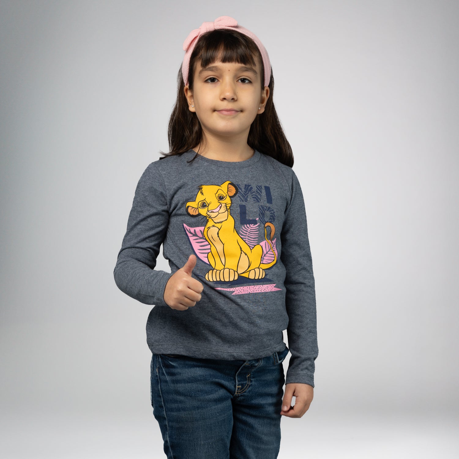 Polera Manga Larga Niña Rey León Flor Gris Disney