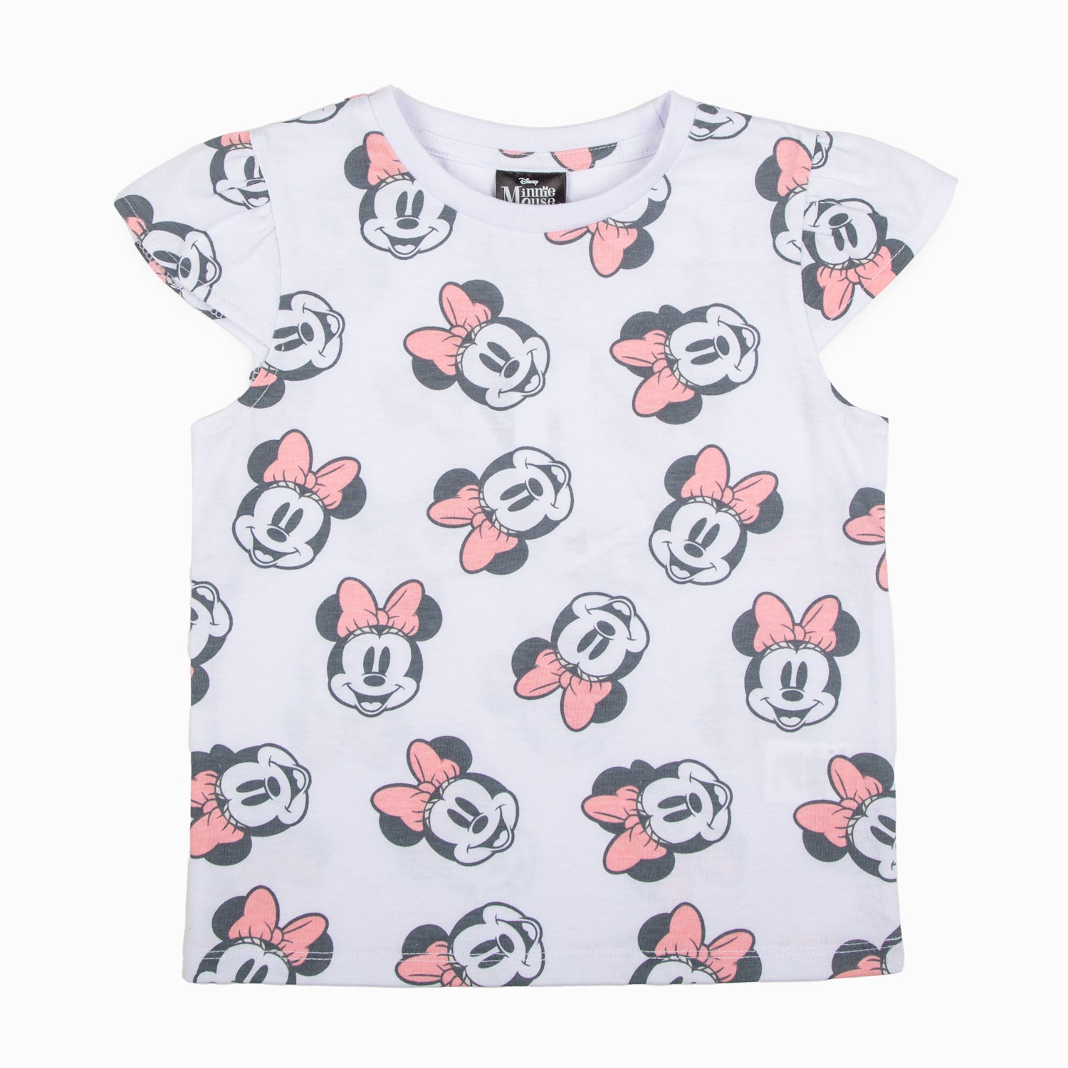 Polera Manga Corta Niña Print Caras Minnie Blanco Disney