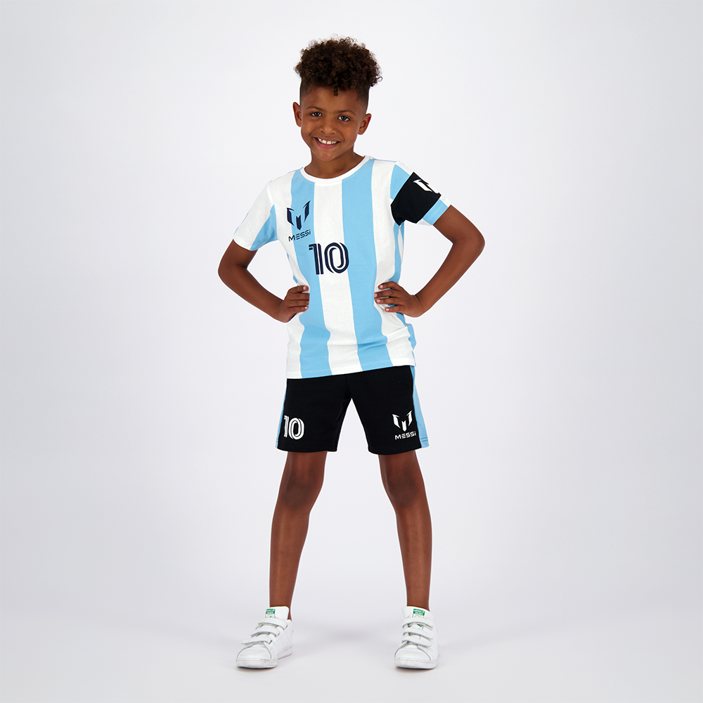 Polera Manga Corta Niño Argentina Blanco Con Negro Messi