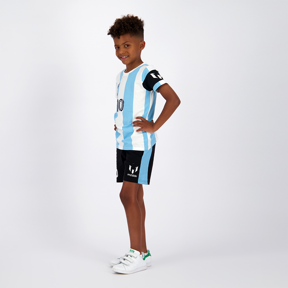 Polera Manga Corta Niño Argentina Blanco Con Negro Messi