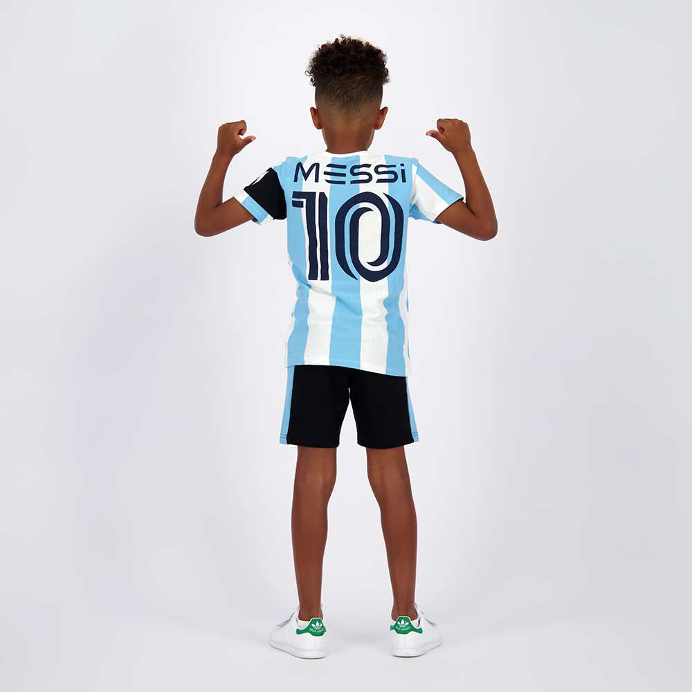 Polera Manga Corta Niño Argentina Blanco Con Negro Messi