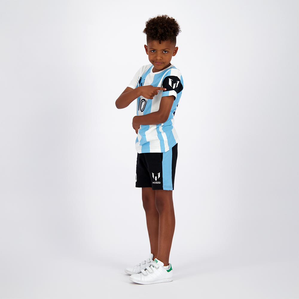 Polera Manga Corta Niño Argentina Blanco Con Negro Messi