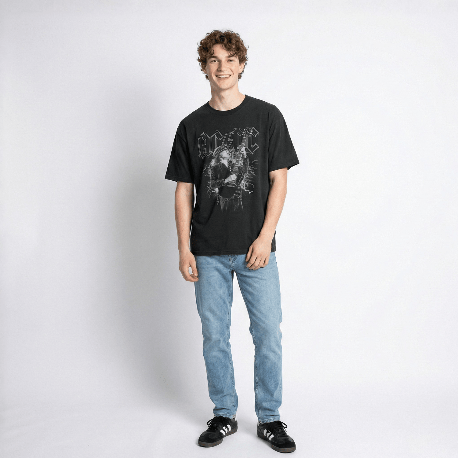 Polera Manga Corta Hombre Guitarra Gris ACDC - Poleras Chile | The Brands Club cl