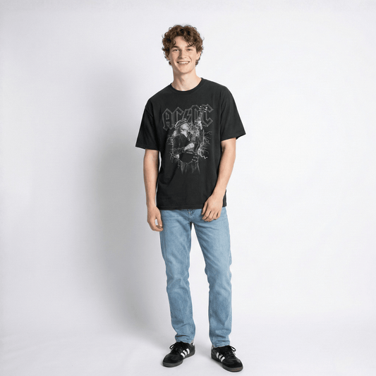 Polera Manga Corta Hombre Guitarra Gris ACDC - Poleras Chile | The Brands Club cl