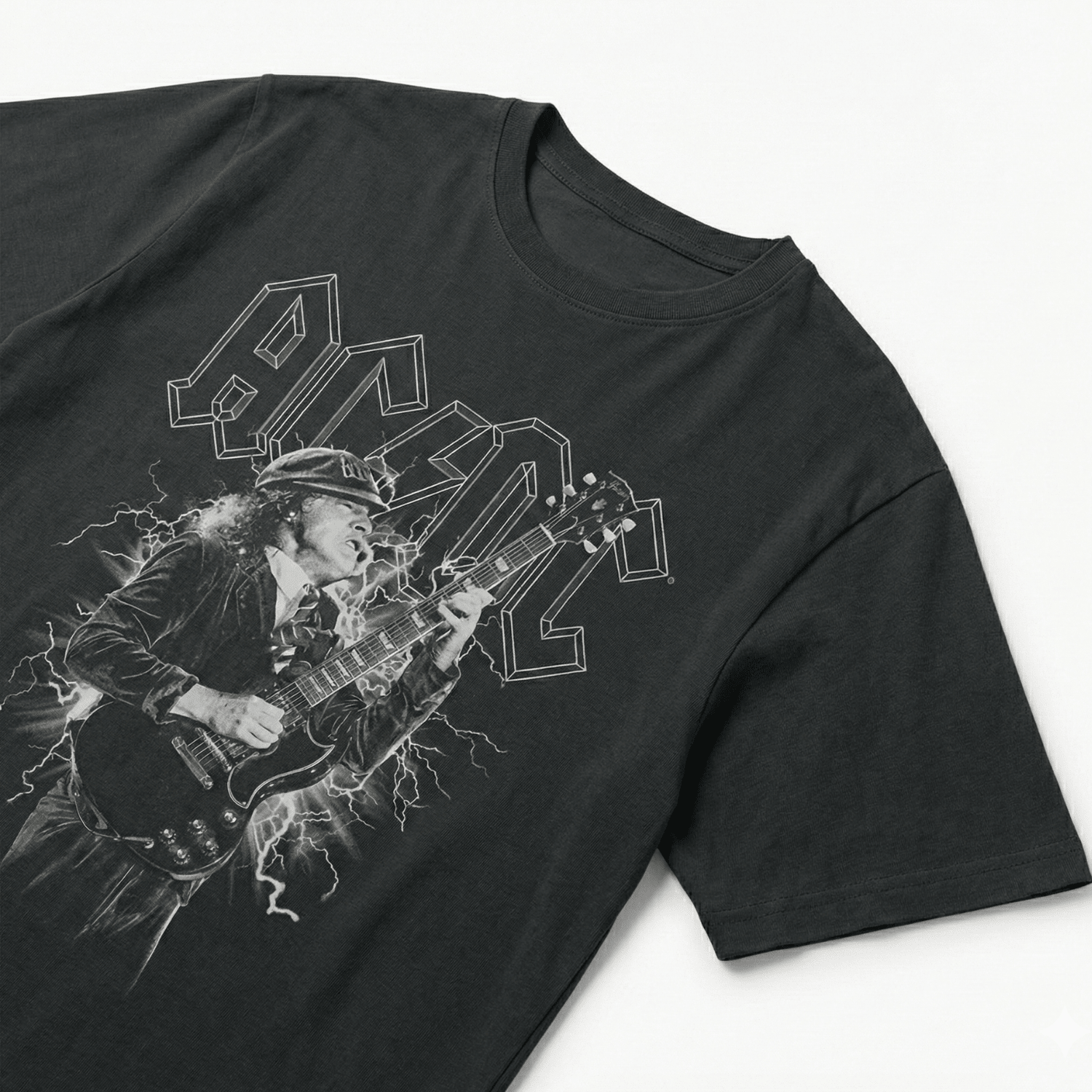 Polera Manga Corta Hombre Guitarra Gris ACDC - Poleras Chile | The Brands Club cl