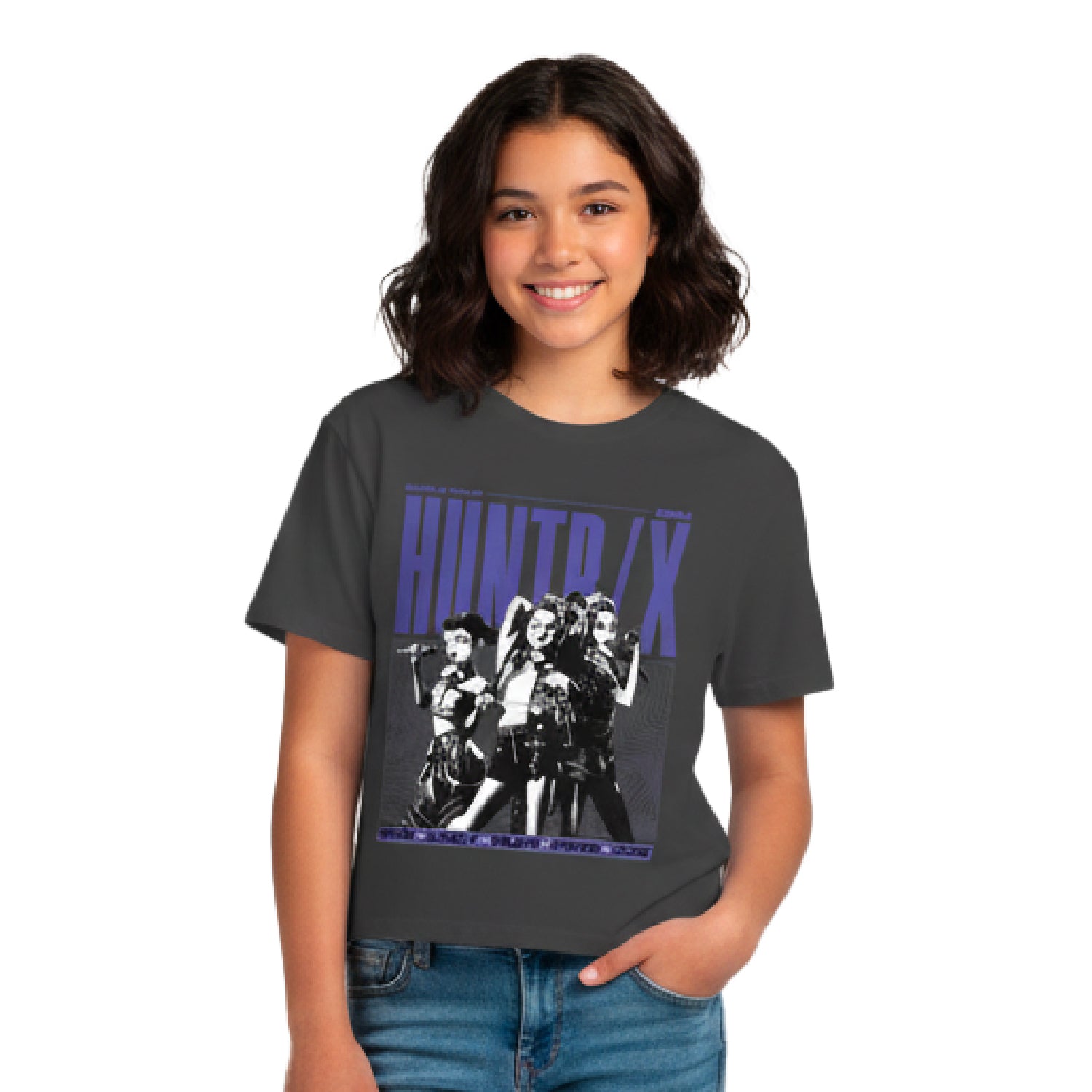 Polera Manga Corta Niña World Tour Gris Kpop Demon Hunters