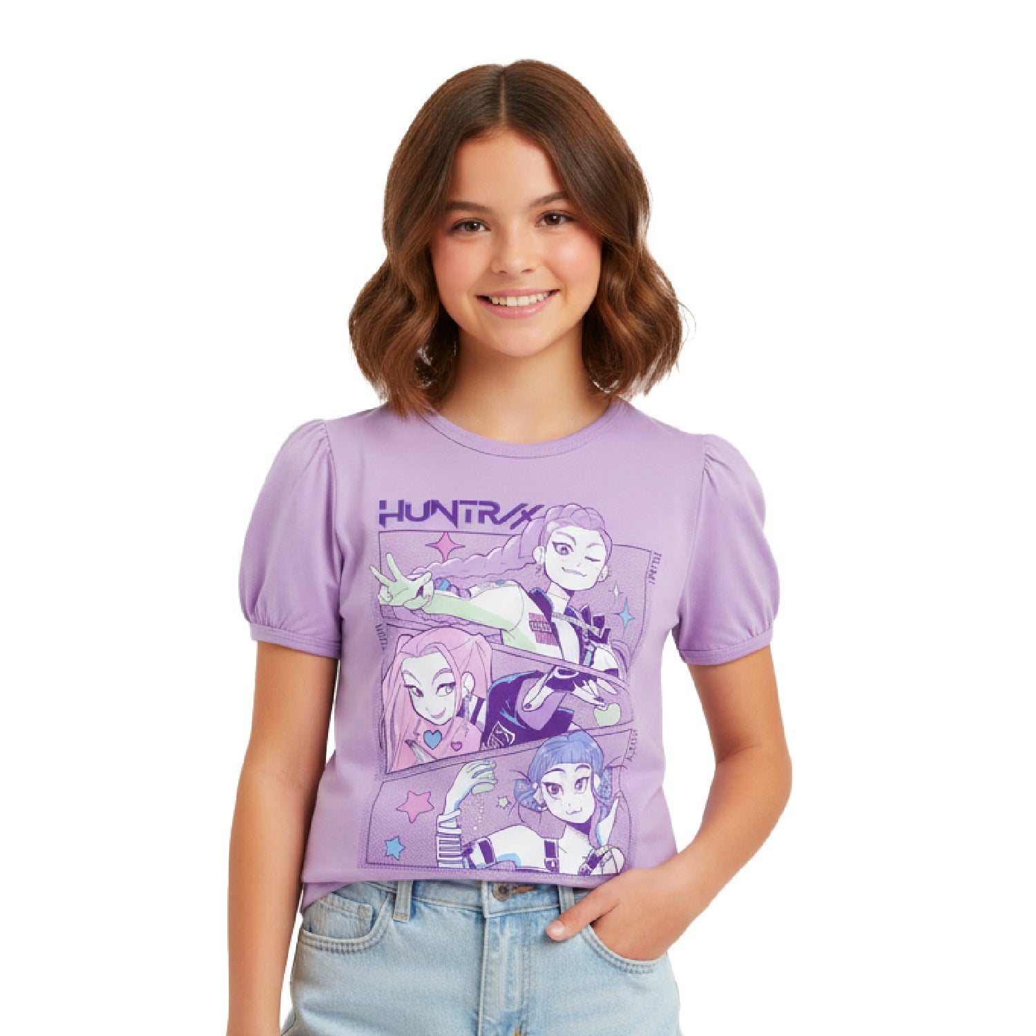 Polera Manga Corta Niña Band Morado Kpop Demon Hunters