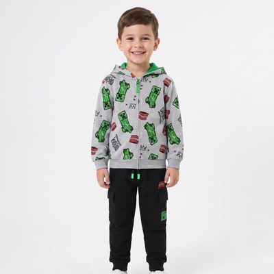 Conjunto Buzo Niño Minecraft Full Print Gris