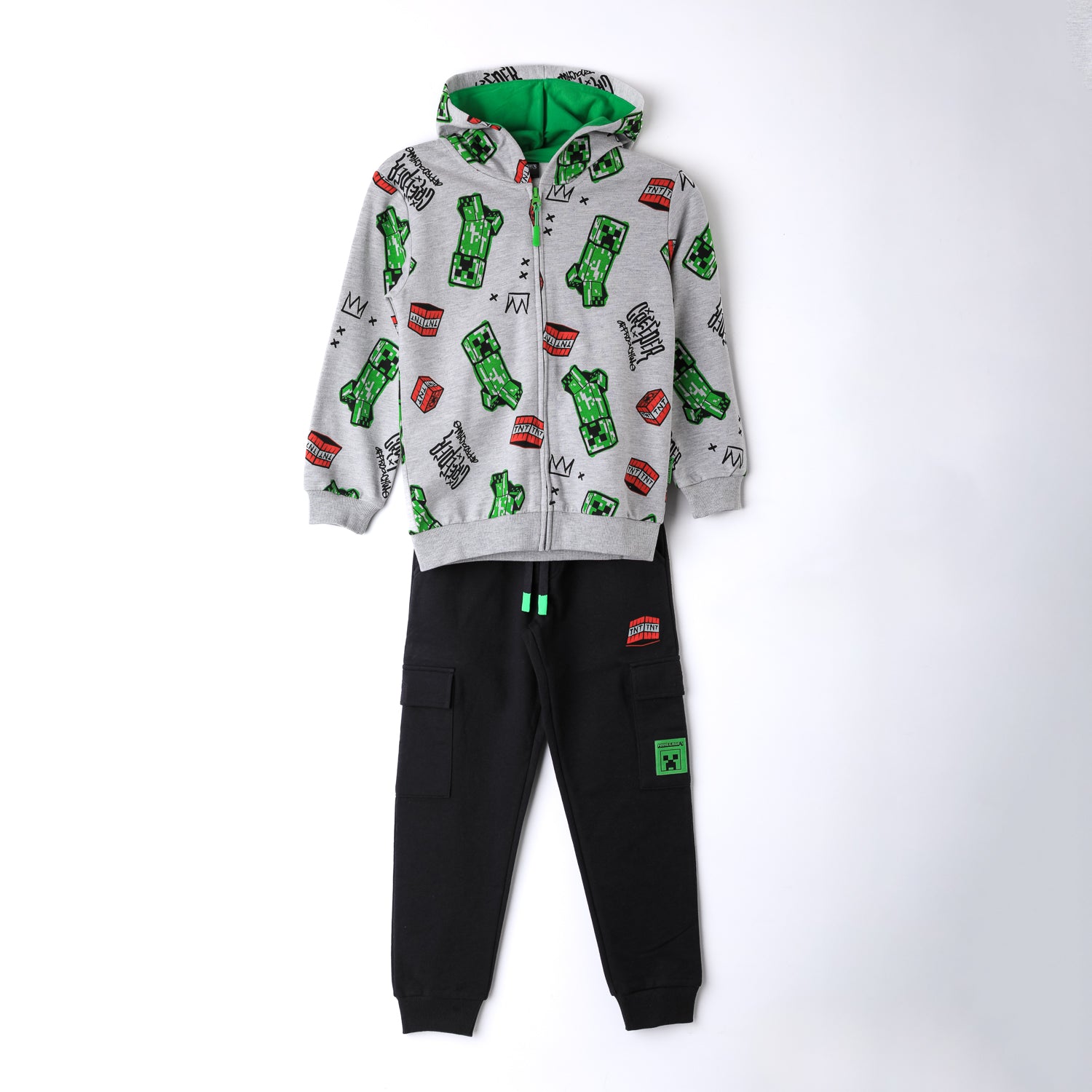 Conjunto Buzo Niño Full Print Gris Minecraft