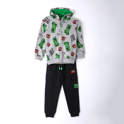 Conjunto Buzo Niño Full Print Gris Minecraft