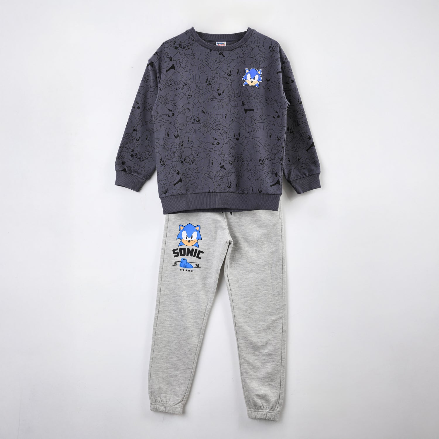Conjunto Buzo Niño Full Print Gris Sonic