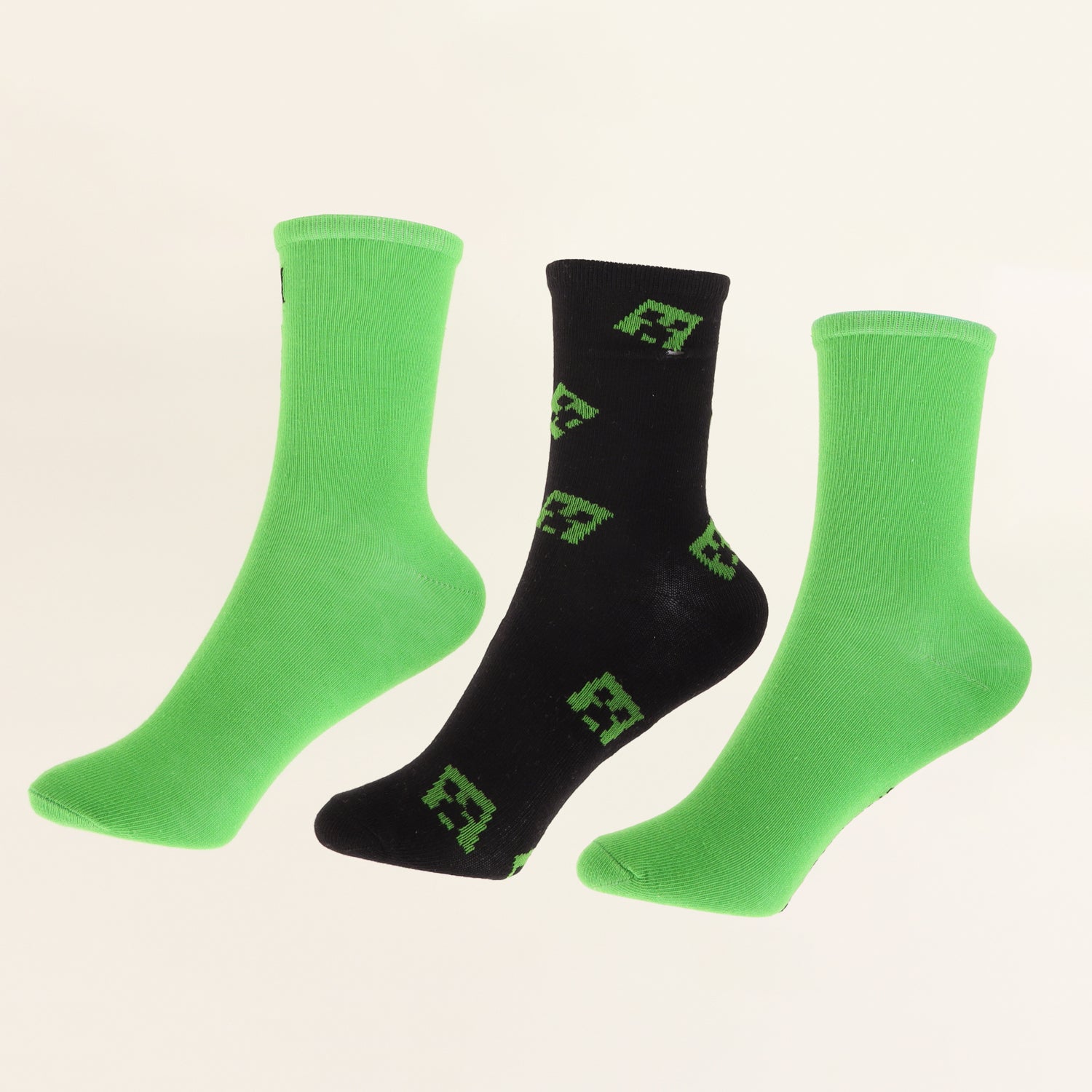Tripack Calcetín Niño Verde Creeper Minecraft
