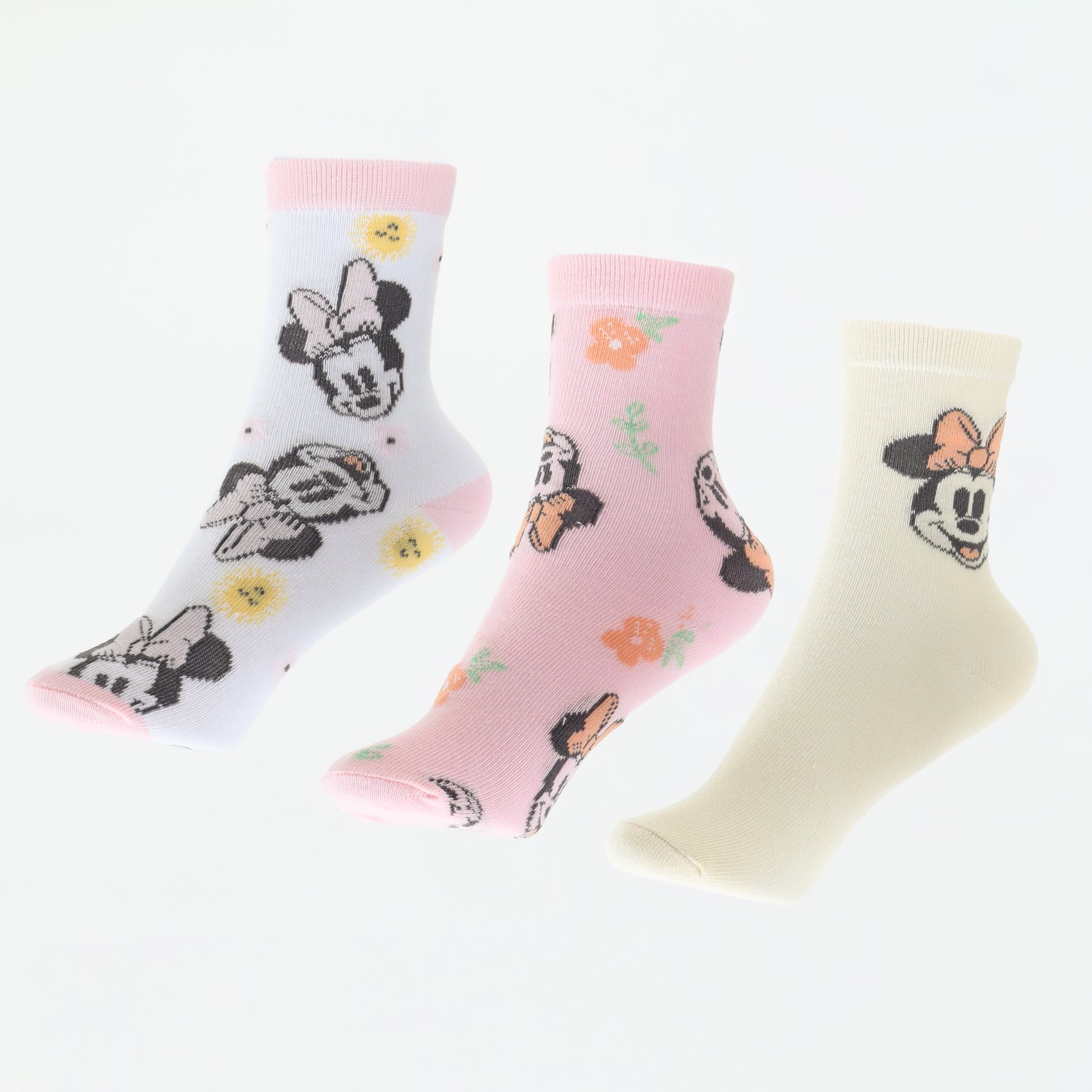 Tripack Calcetines Niña Rosado Flores Minnie Disney