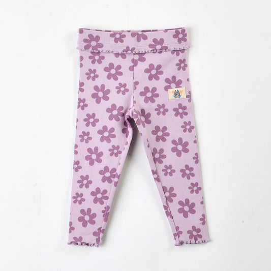 Calza Niña Bluey Rib Flores Morado - Calzas Chile | The Brands Club cl