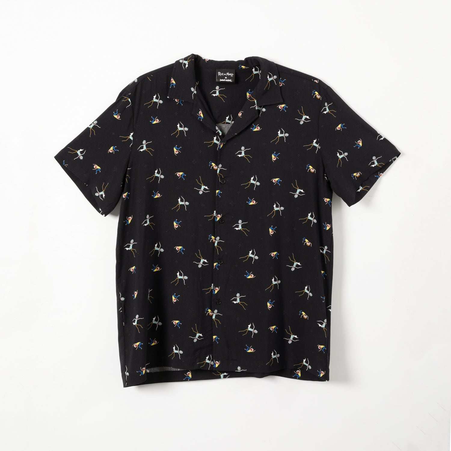 Guayabera Hombre Full Print Negro Rick and Morty